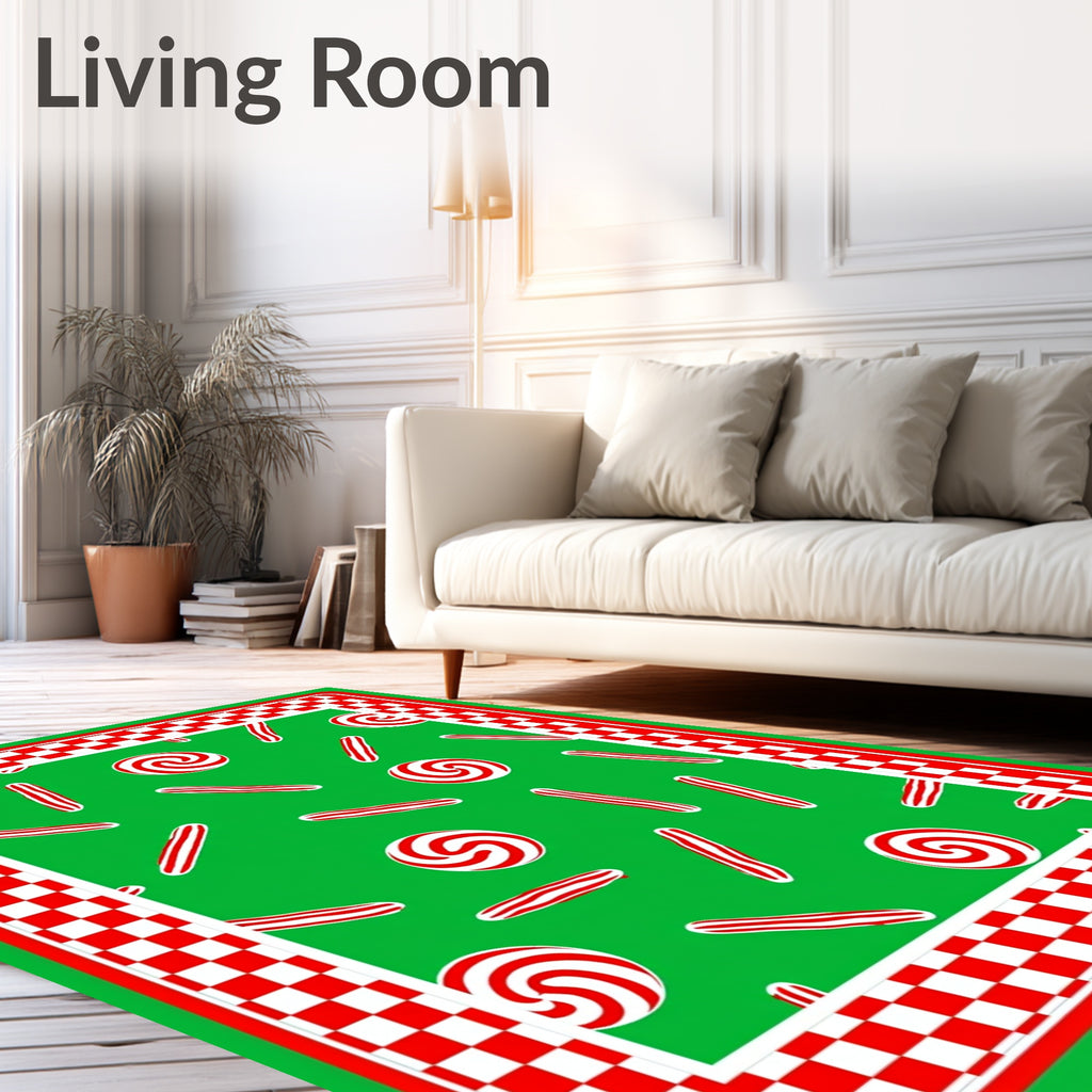 Red Candy Cane Swirl Checkered Border Rug