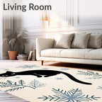 Black Cat With Winter Snowflakes Rug