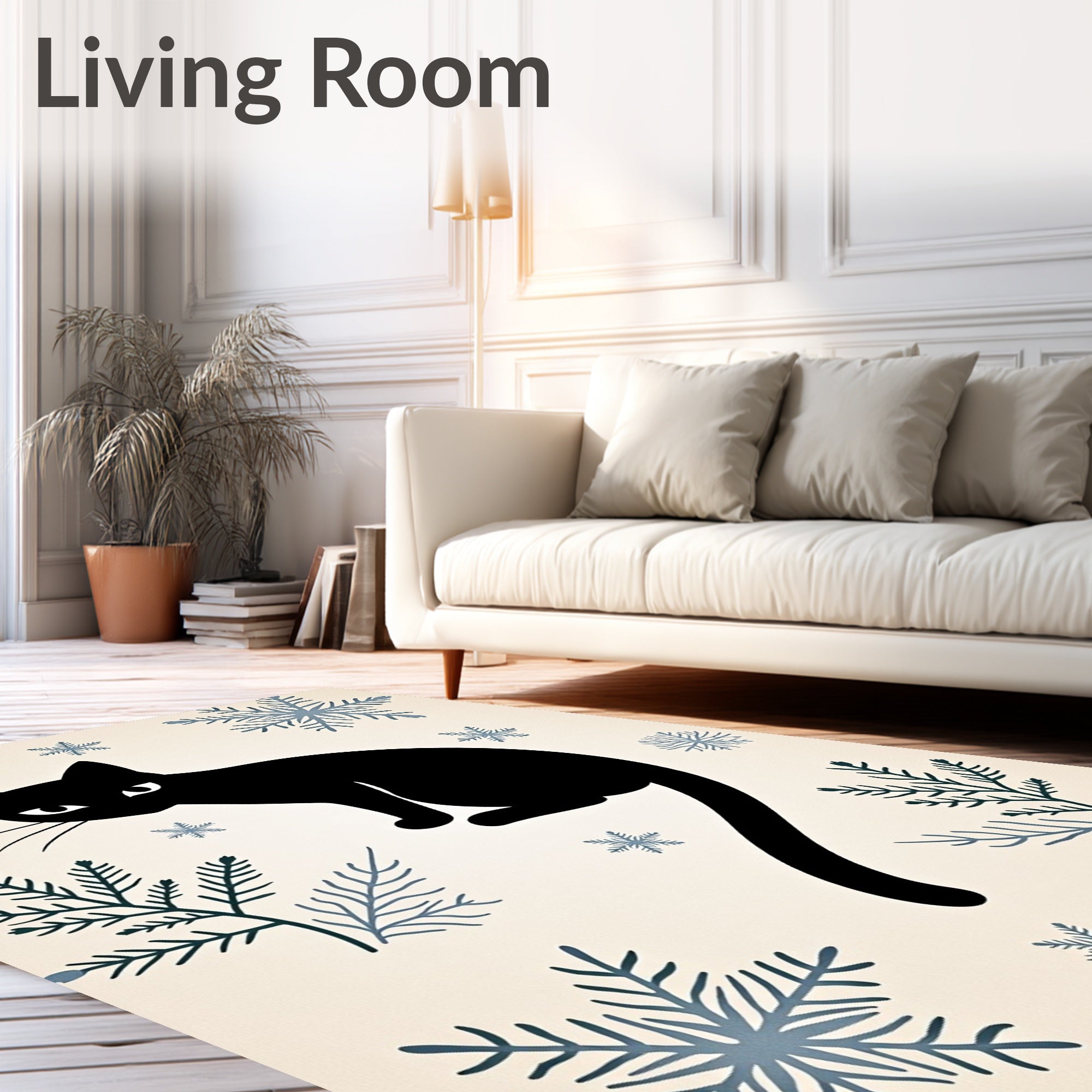 Black Cat With Winter Snowflakes Rug