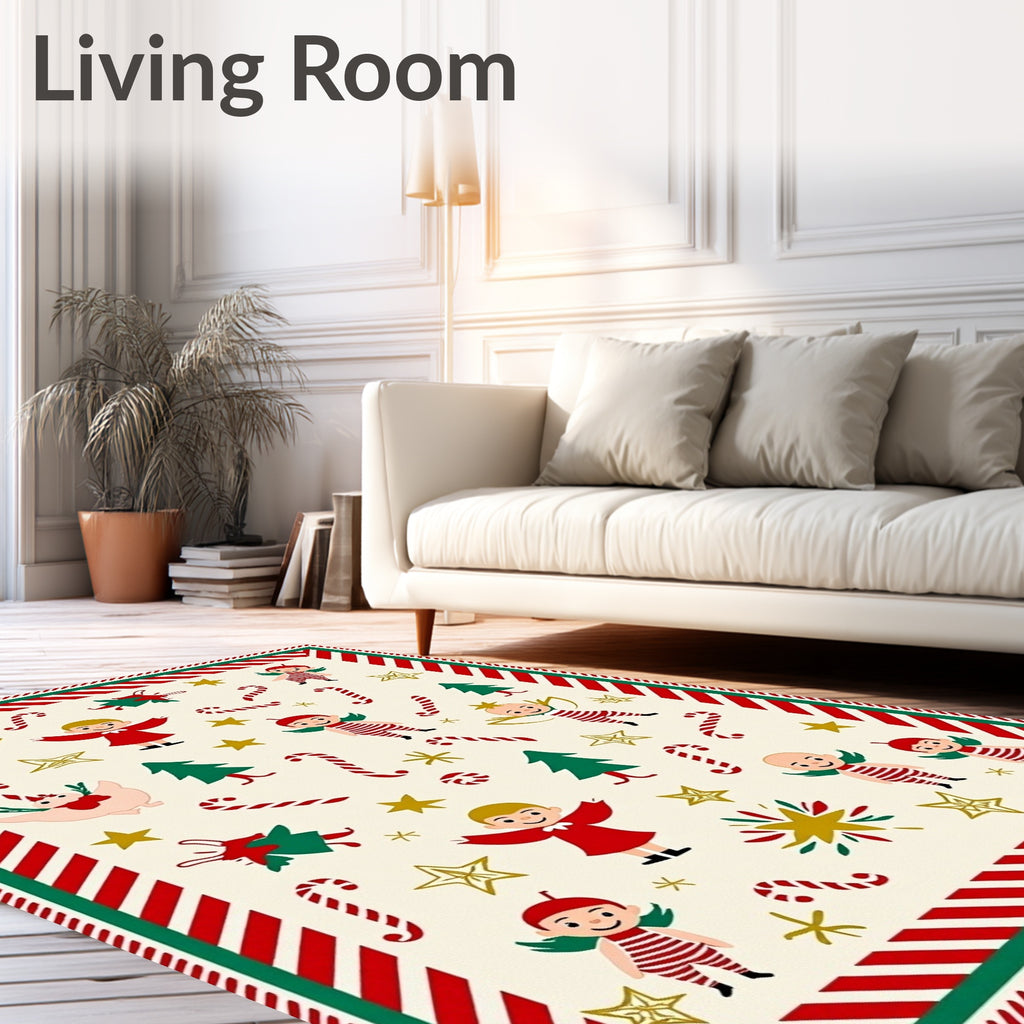 Festive Christmas Angels Candy Canes Stars Rug