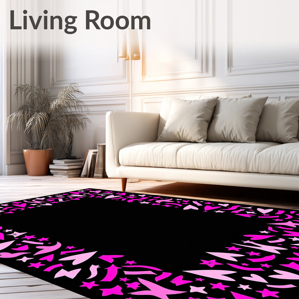 Pink Hearts and Stars Confetti Border Rug