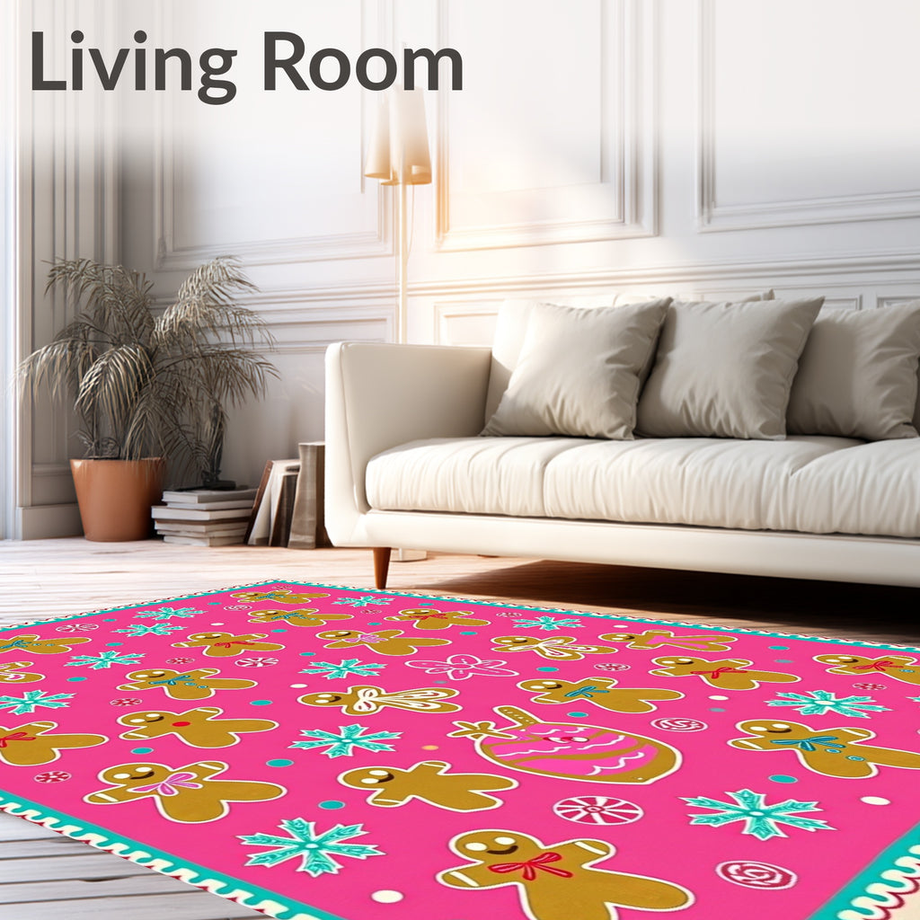 Pink Gingerbread Friends Christmas Rug