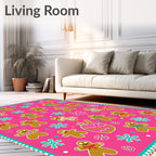 Pink Gingerbread Friends Christmas Rug