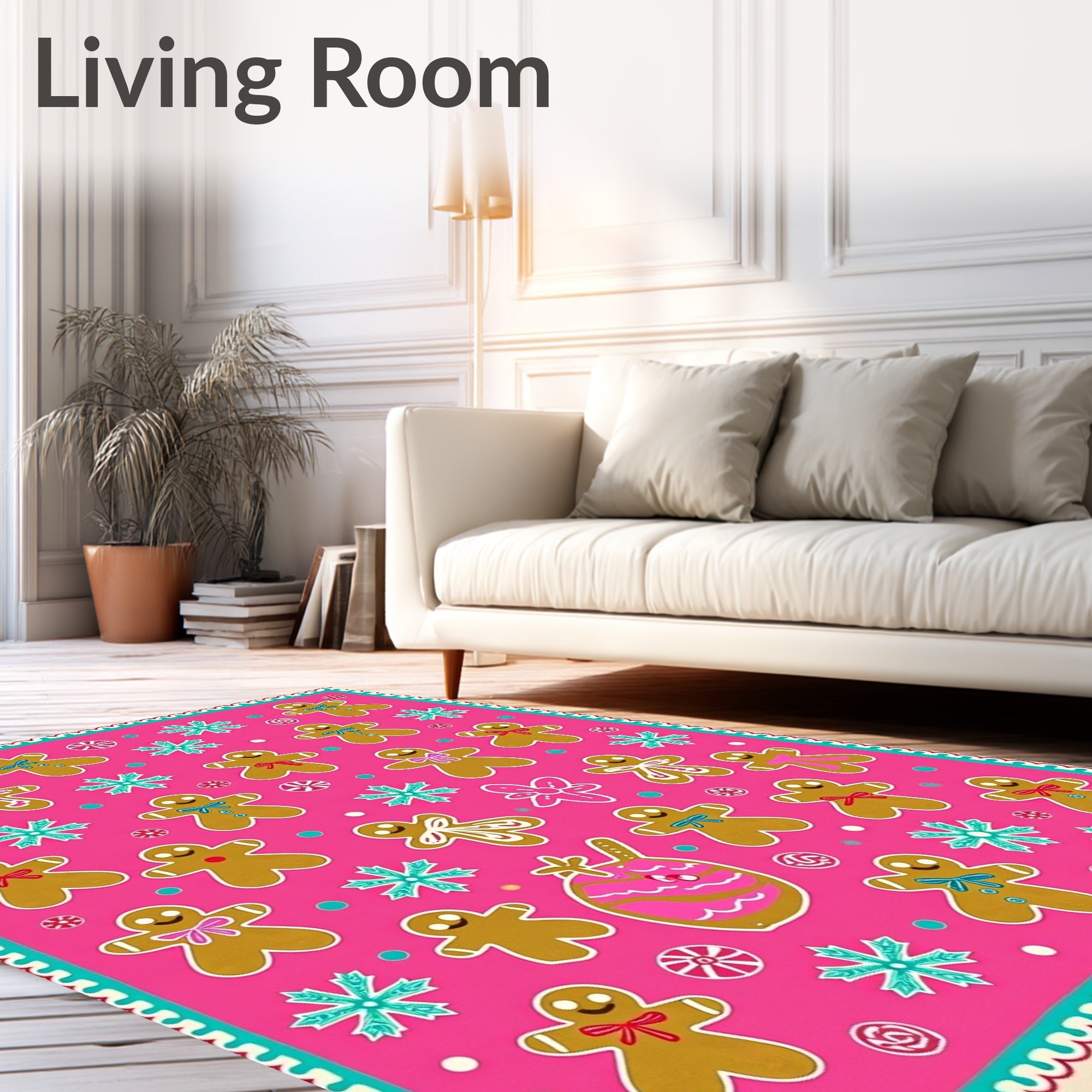 Pink Gingerbread Friends Christmas Rug