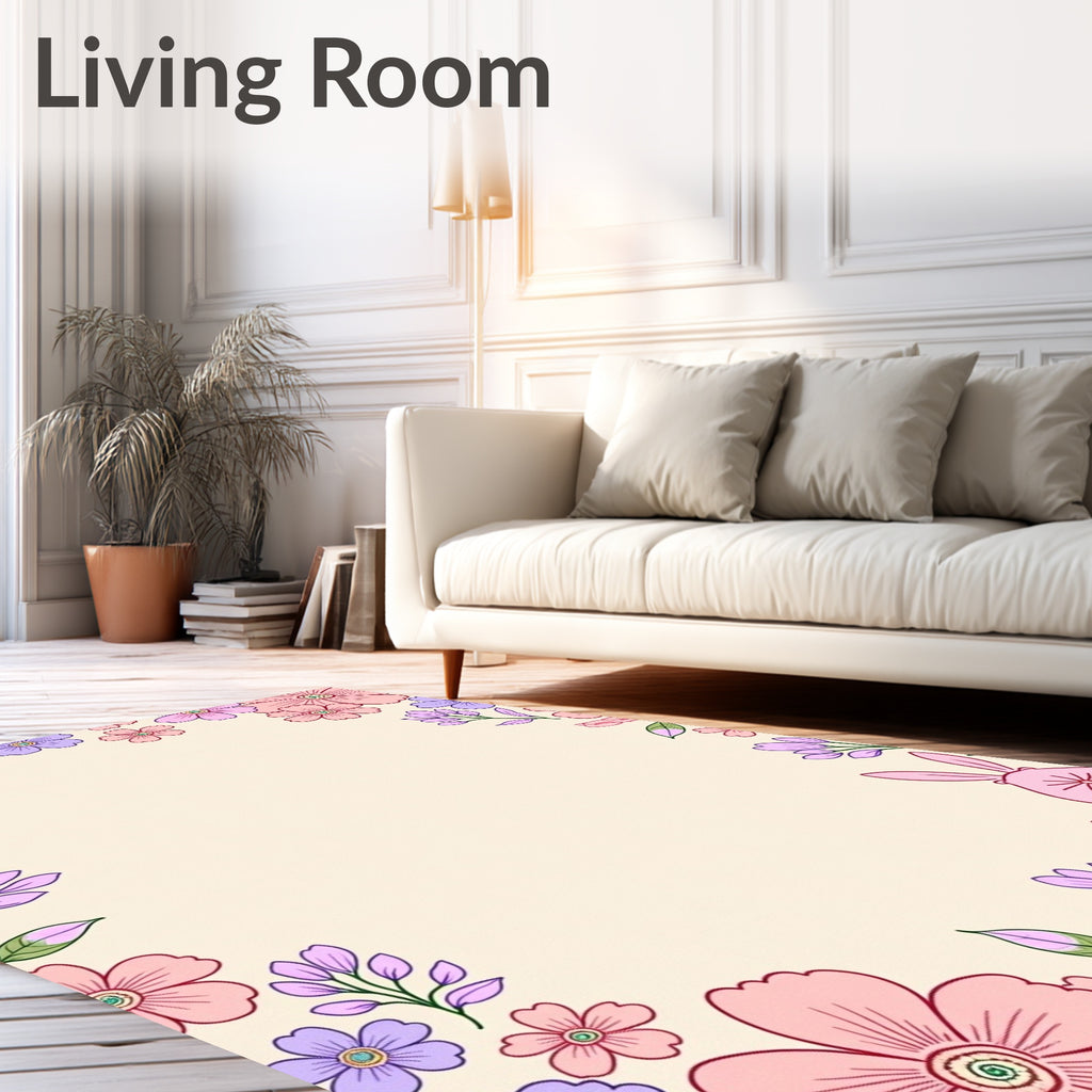 Pastel Floral Bunny Garden Border Rug