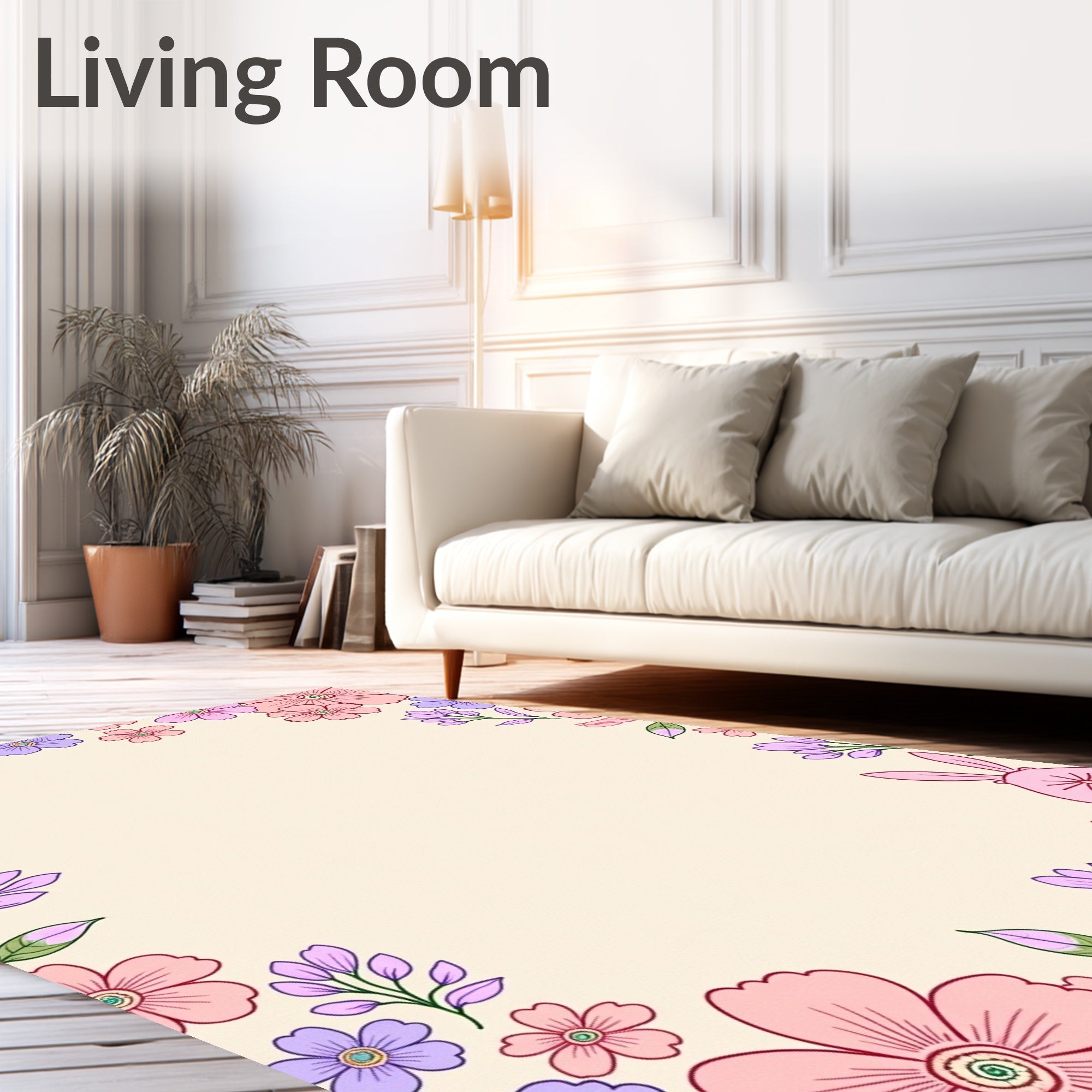 Pastel Floral Bunny Garden Border Rug