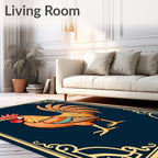 Golden Rooster Dark Blue Frame Rug