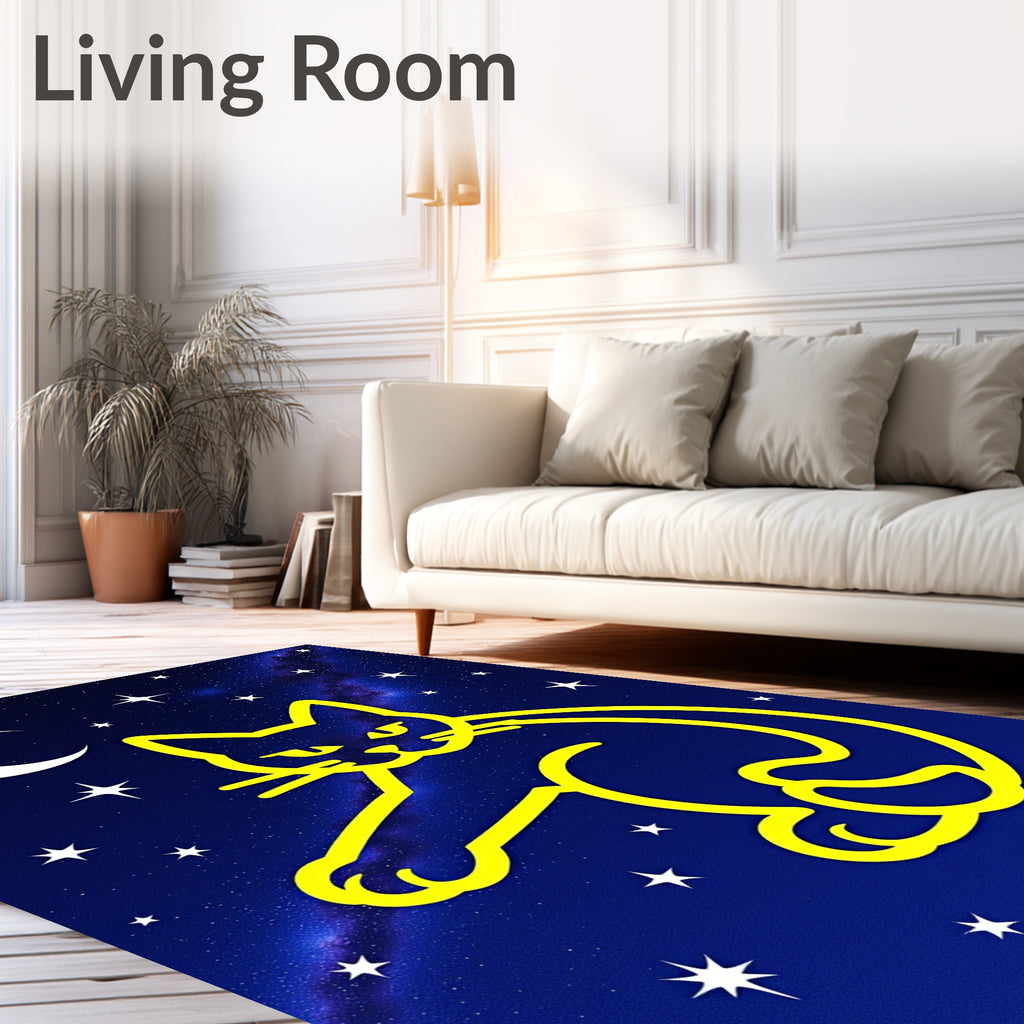 Yellow Cat Night Sky Rug