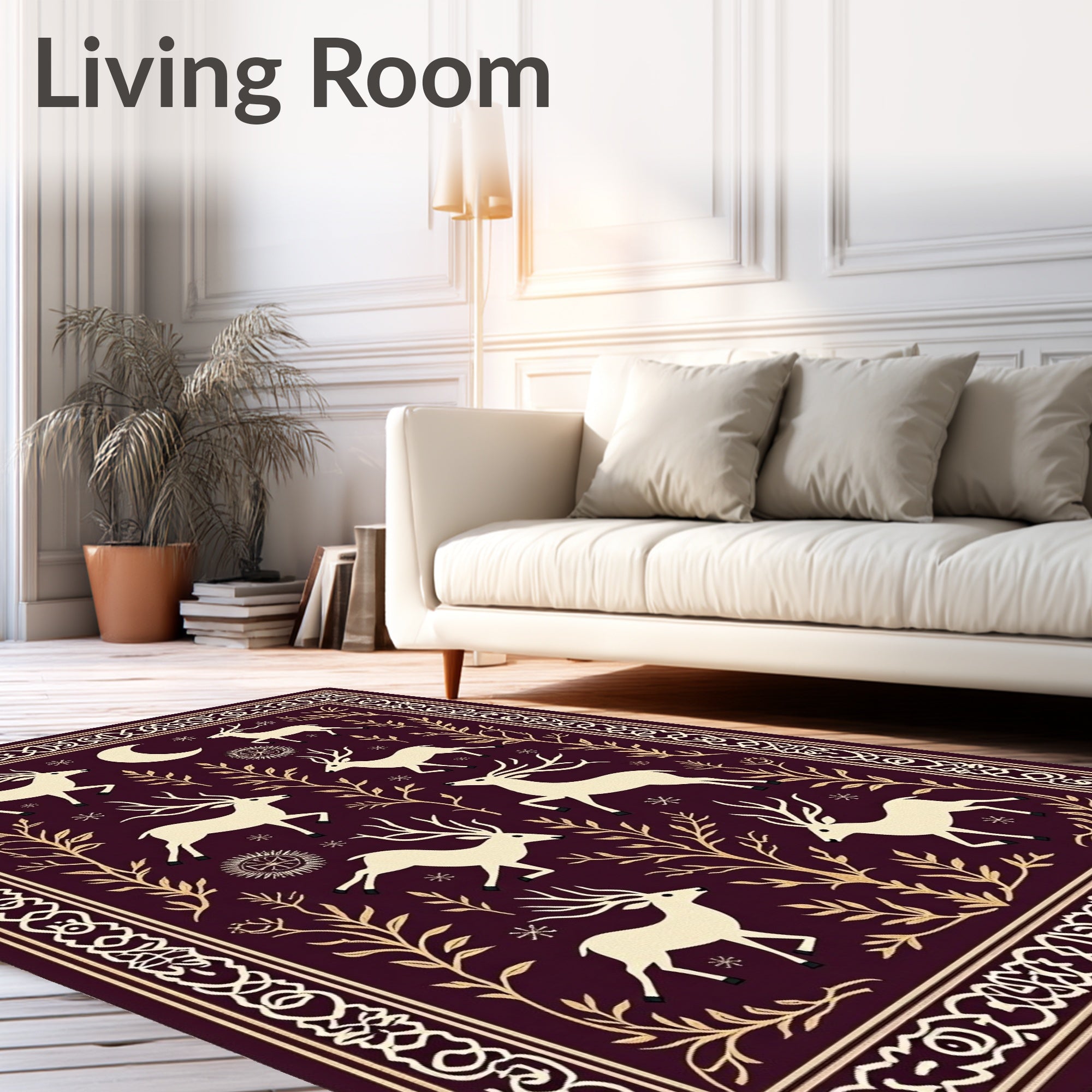 Burgundy Moonlit Deer Meadow Rug