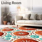 Coral Turquoise Sunburst Medallion Rug