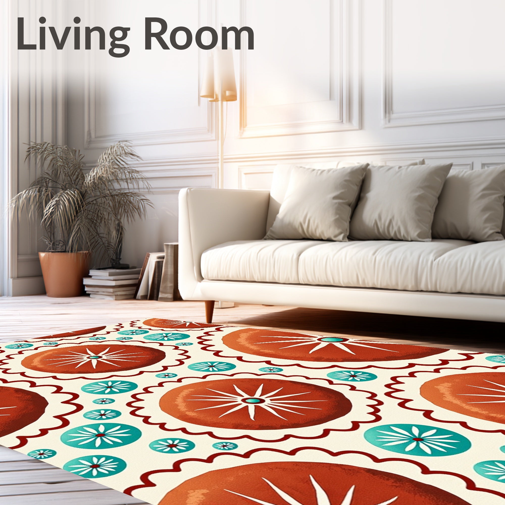 Coral Turquoise Sunburst Medallion Rug