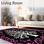 Black Skull Tree Pink Ornamental Rug