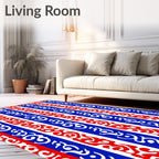 Bold Red White Blue Stripe Scroll Rug