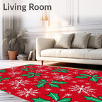 Red Holly Snowflake Christmas Celebration Rug