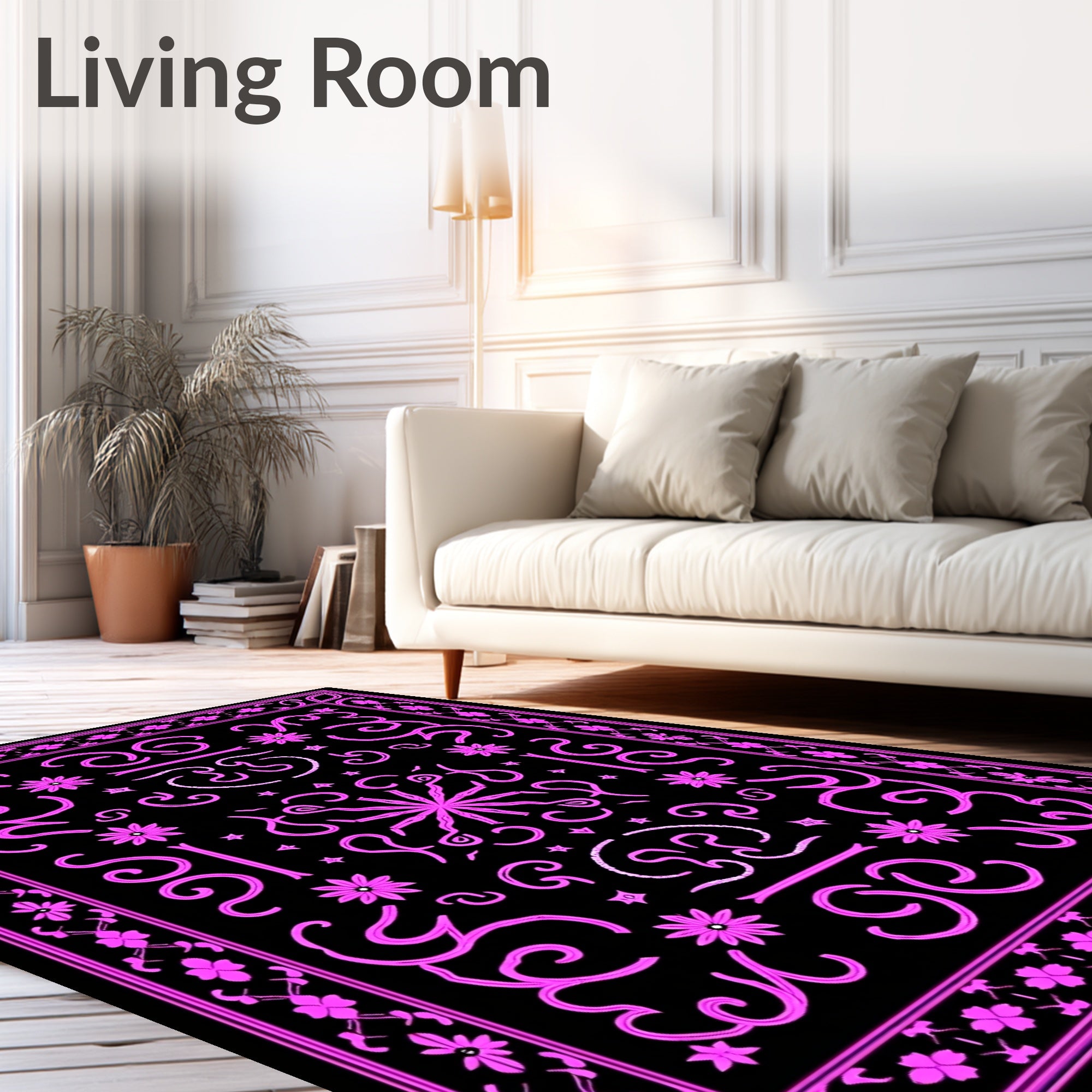 Vibrant Pink Floral Medallion Swirl Rug