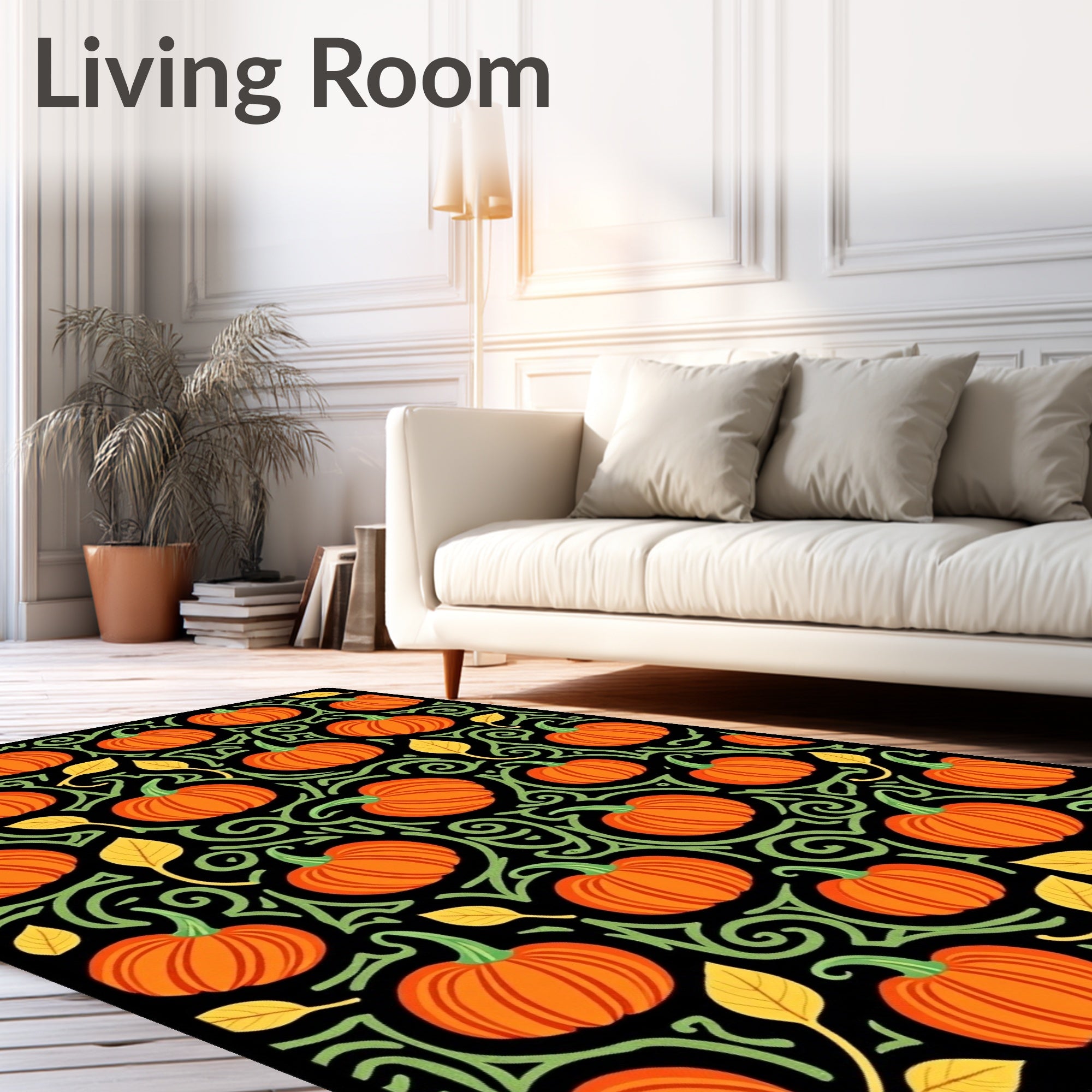 Orange Pumpkins with Green Vines Rug