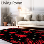 Red Black Fir Trees Stars Border Rug