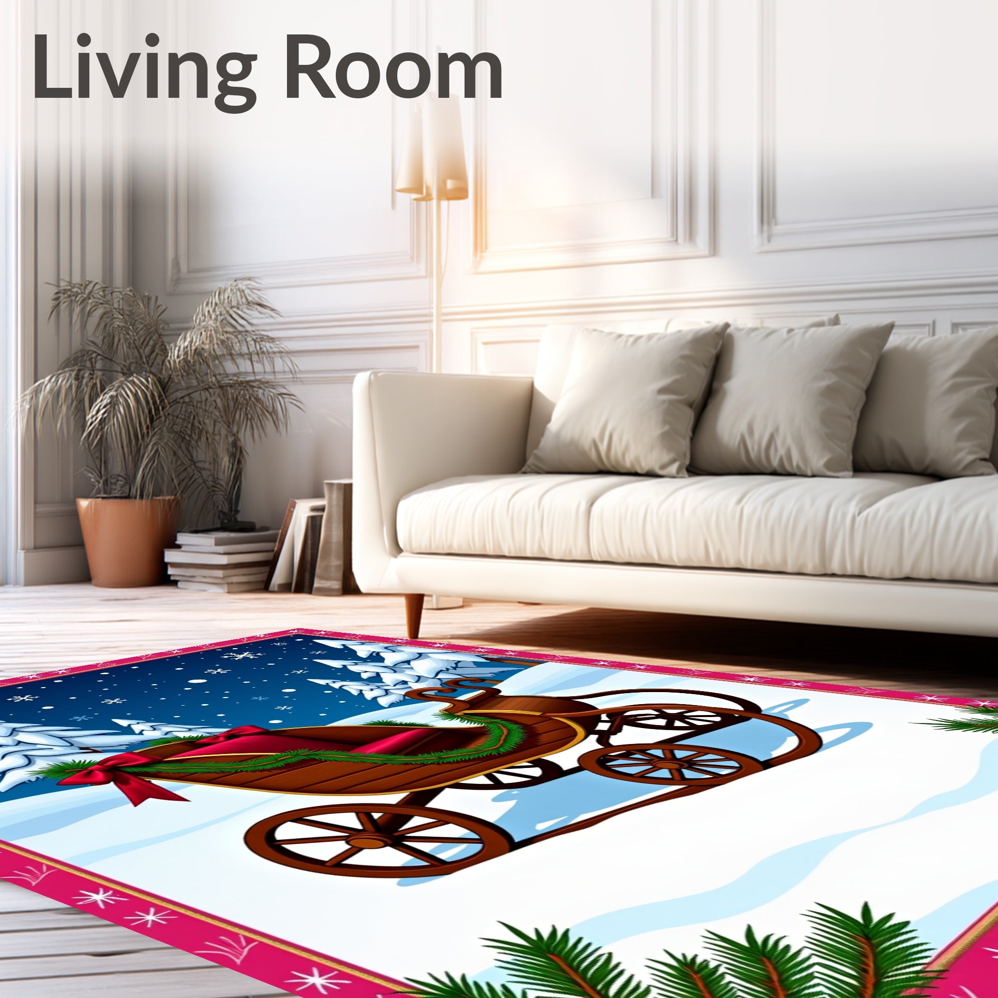 Rustic Sleigh Red Garland Snow Trees Rug