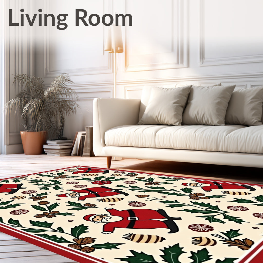 Jolly Santa Christmas Holly Garland Rug