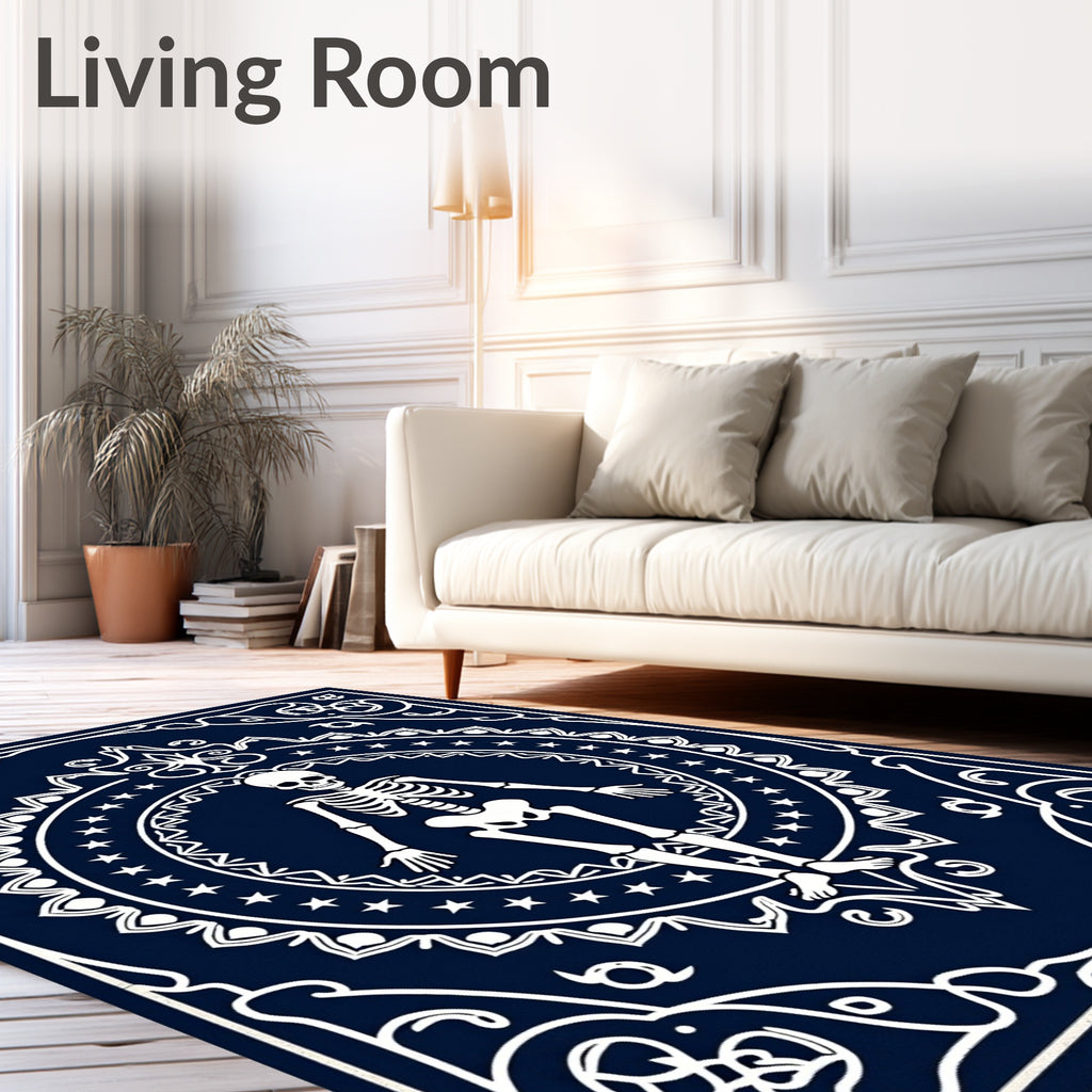 Navy White Skeleton Medallion Art Rug