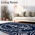 Navy White Skeleton Medallion Art Rug