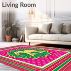 Golden Elephant Starburst Mandala Pink Rug