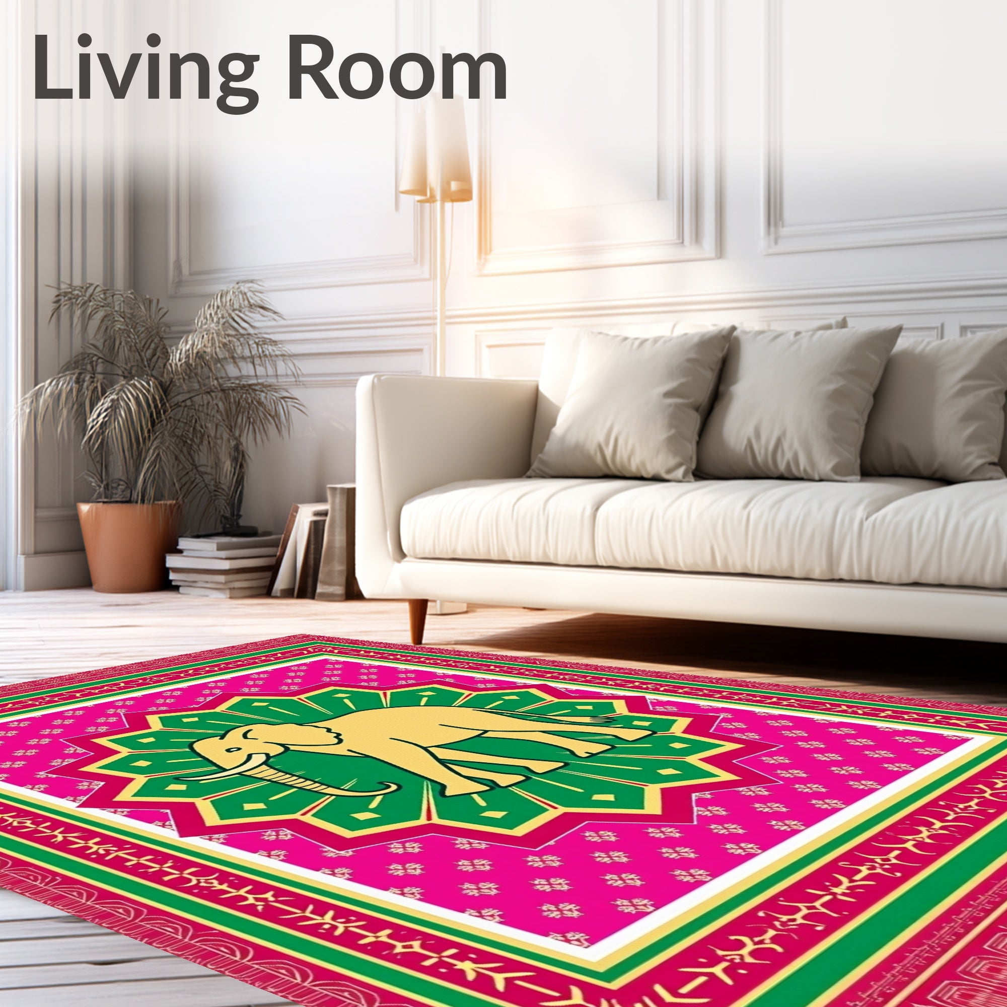 Golden Elephant Starburst Mandala Pink Rug