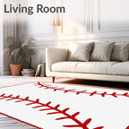 Red Baseball Stitch Border Rug