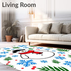 Charming Snowman Red Scarf Holly Snowflakes Rug