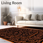 Bold Orange Organic Scrollwork Medallion Rug