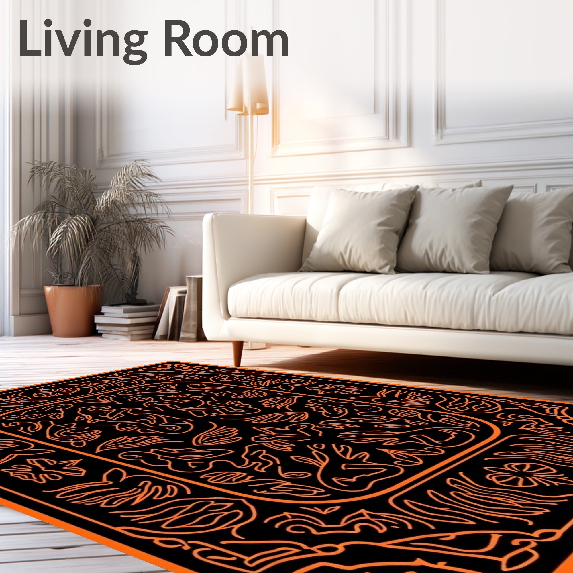 Bold Orange Organic Scrollwork Medallion Rug
