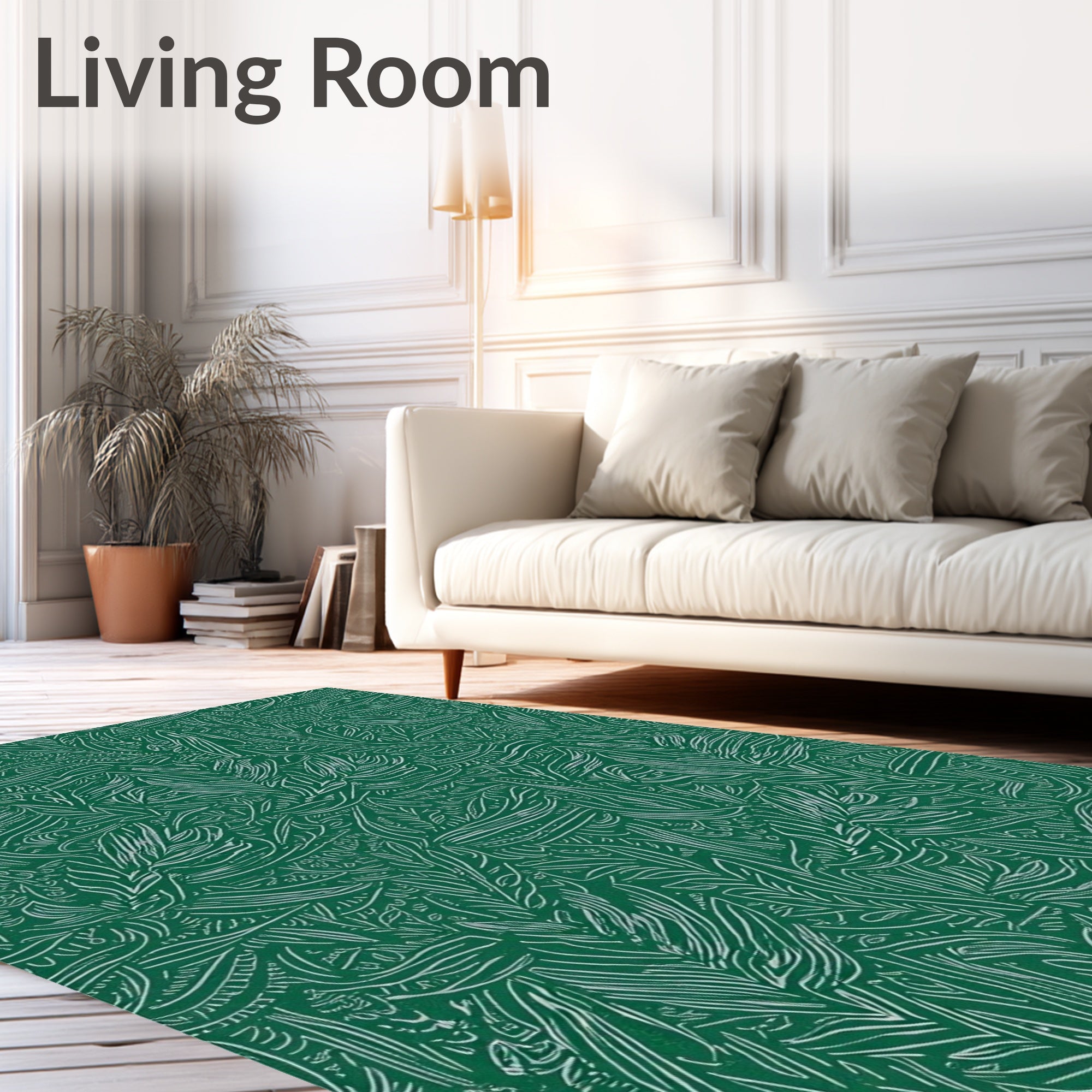Emerald Green Leafy Swirls Rug