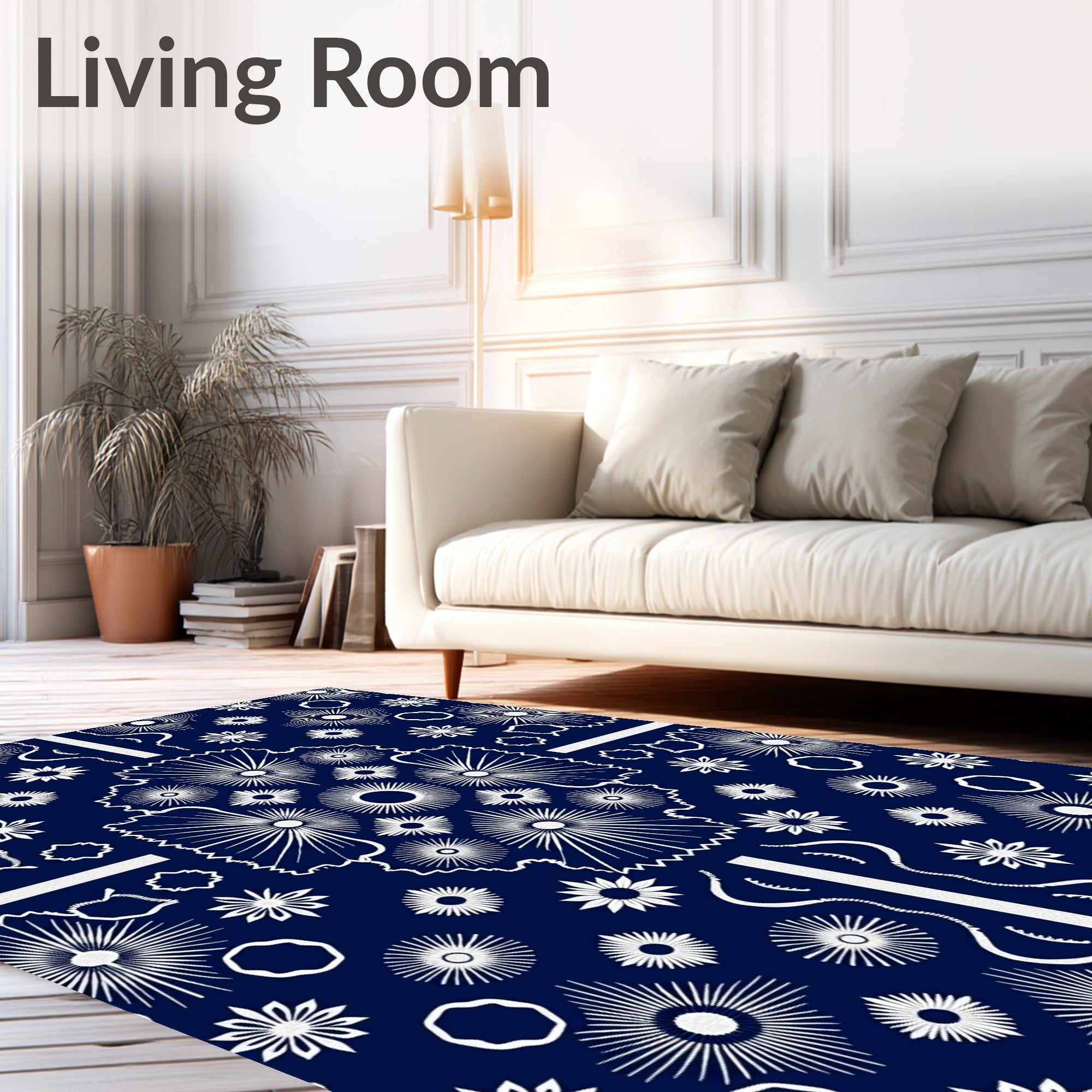 Navy White Starburst Bursting Dahlia Rug