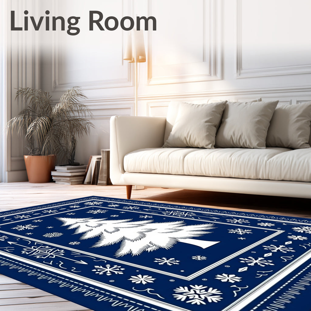 Navy Winter Snowflakes Christmas Tree Rug
