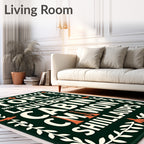 Dark Green Laurel Floral Text Rug