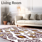 Gold and Maroon Floral Scroll Work Rug