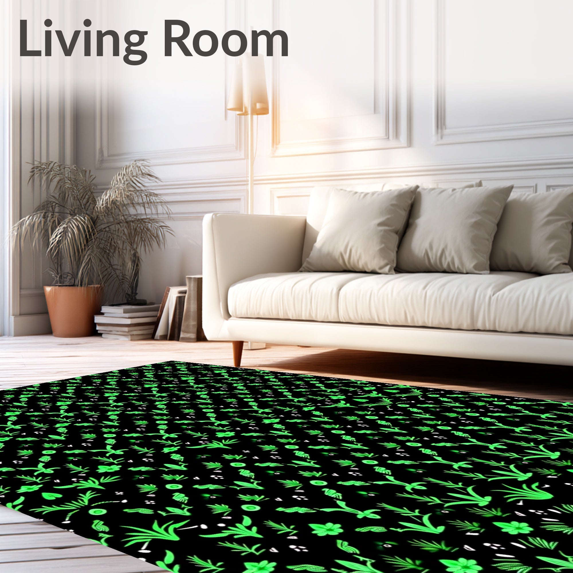 Vibrant Green Floral Vines Rug
