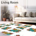 Vibrant Teal Gold Butterfly Motif Rug