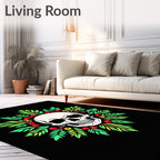 White Skull Green Leaf Berry Wreath Rug