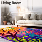 Vibrant Rainbow Fish Coral Sunset Rug