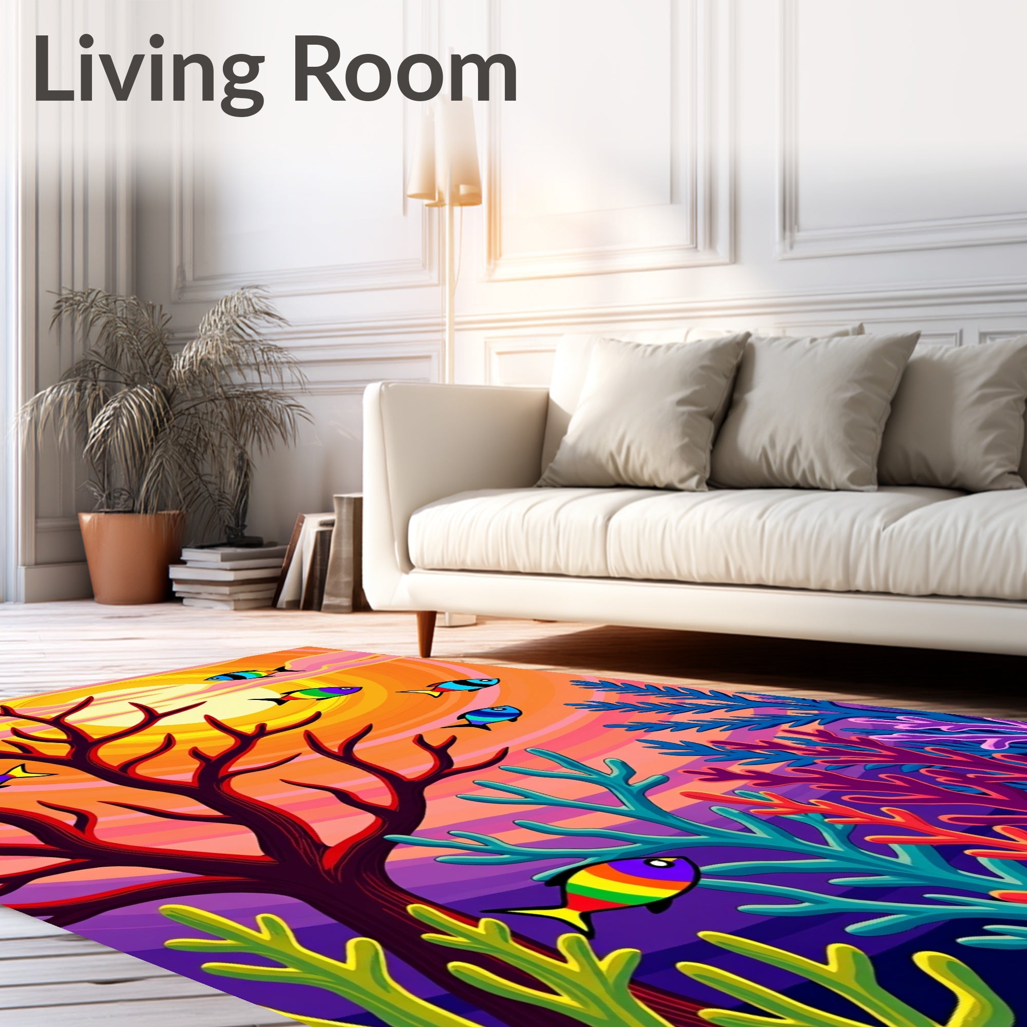 Vibrant Rainbow Fish Coral Sunset Rug