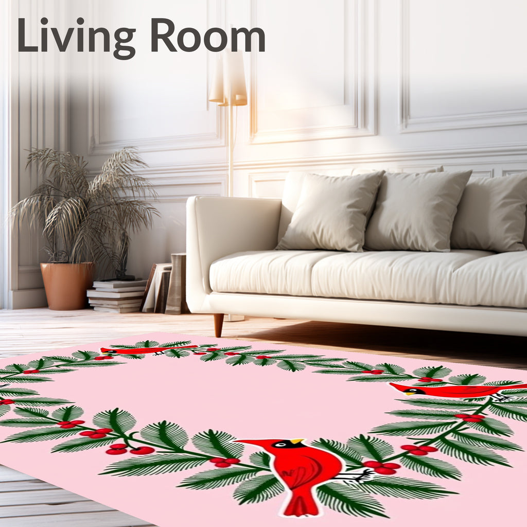 Crimson Cardinal Evergreen Garland Border Rug