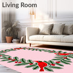 Crimson Cardinal Evergreen Garland Border Rug