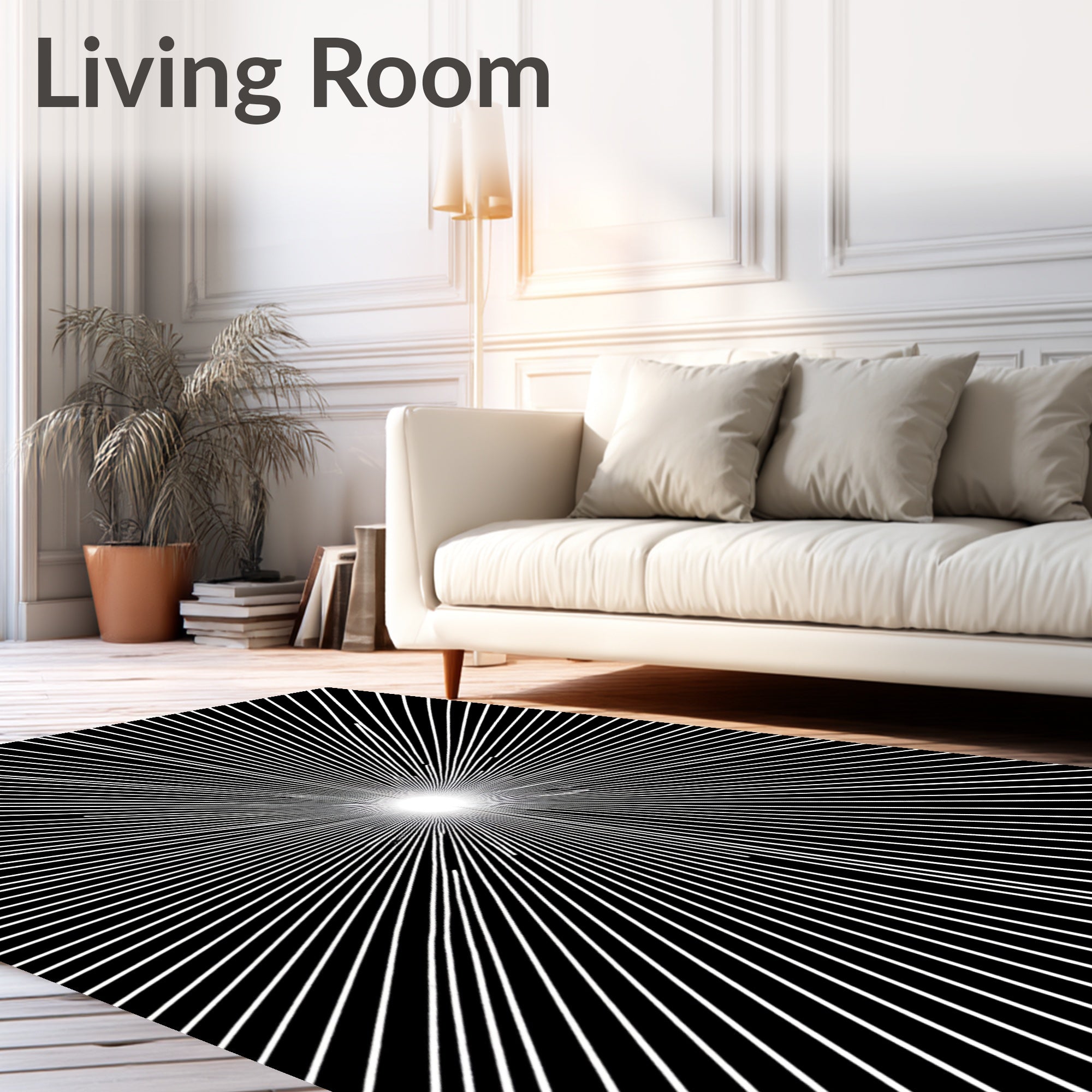 Radiating White Starburst Black Rug