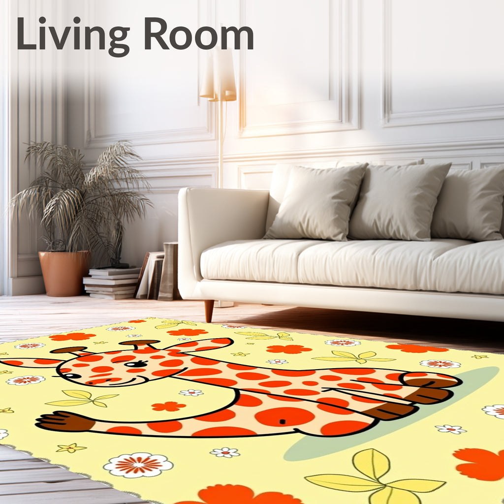 Cute Orange Giraffe Floral Yellow Rug