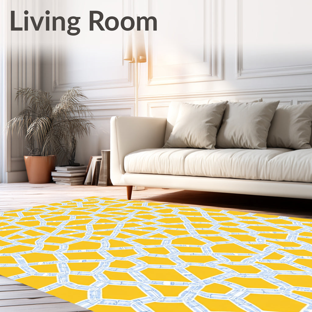 Golden Yellow Geometric Lattice Rug