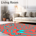 Coral Teal Whimsical Butterfly Flow Rug