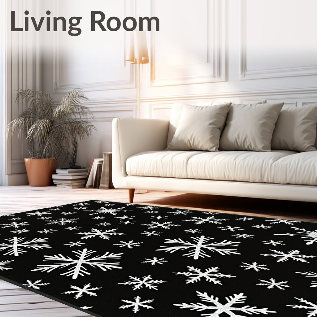 Black White Snowflake Scatter Rug