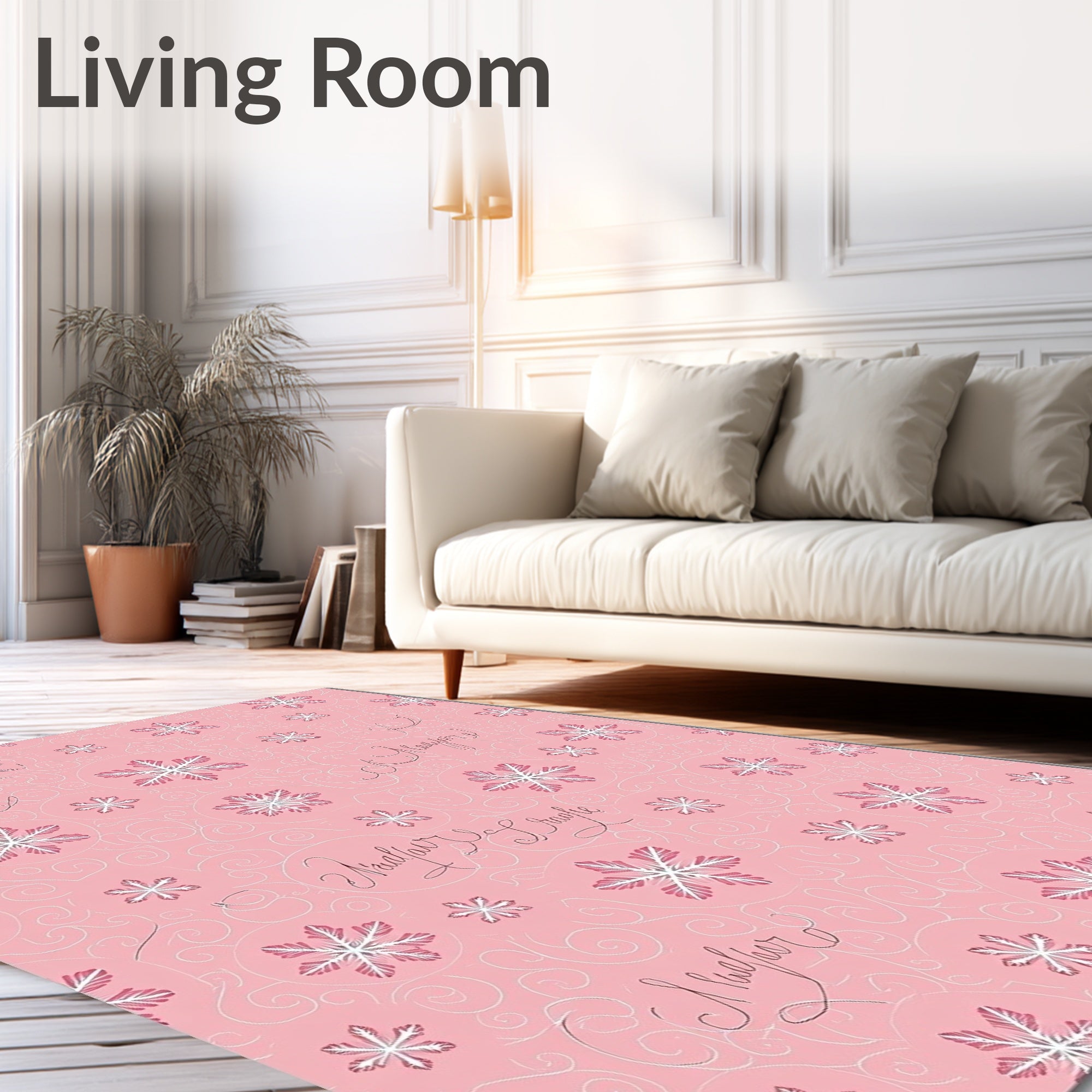Pink Snowflake Swirls Script Rug