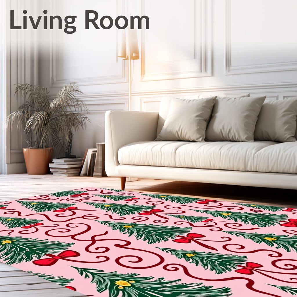 Whimsical Evergreen Bow Swirls Rug